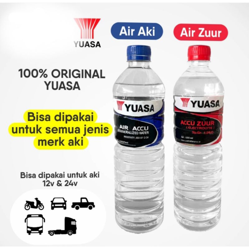 Air Aki Yuasa Merah(zuur), Air Aki Yuasa Biru 1 liter Original Yuasa