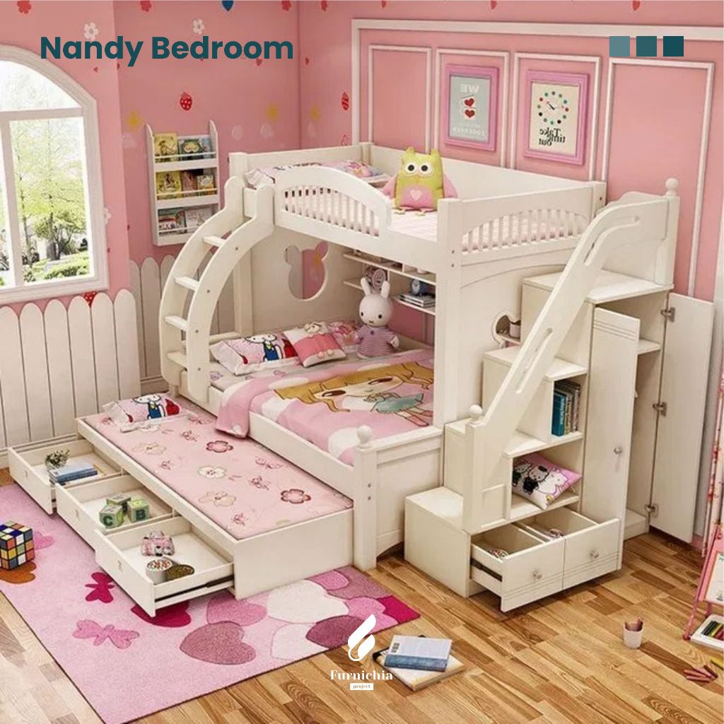 Teempat tidur anak tingkat 3  dan lemari, Kamar  tidur anak tingkat 3, Ranjang susun 3 bed, Kamar ti