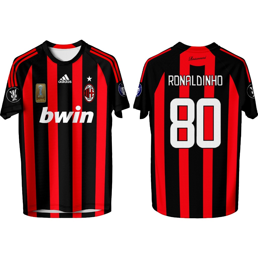JERSEY BOLA RETRO AC MILAN HOME 2000-2008 FULLPRINT FREE NICKNAME