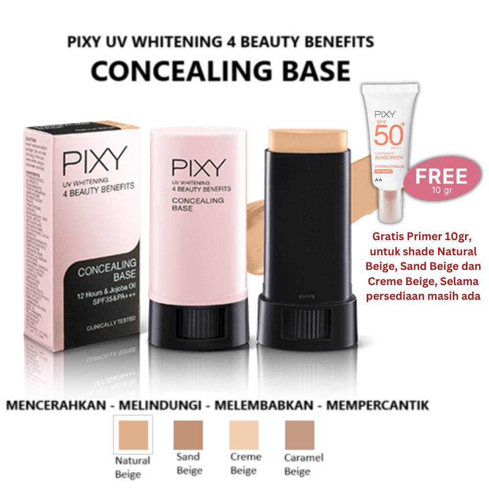 Pixy UV Whitening 4 Beauty Benefits Concealing Base 01 Natural Beige , 02 Sand Beige, 03 Creme Beige
