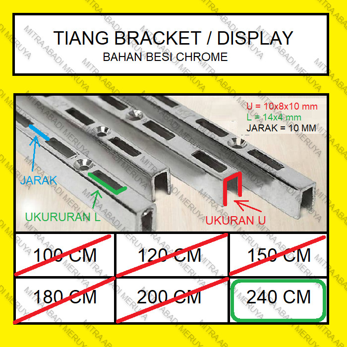 Tiang Bracket 240 cm Rel Bracket Tiang Rel Breket Display