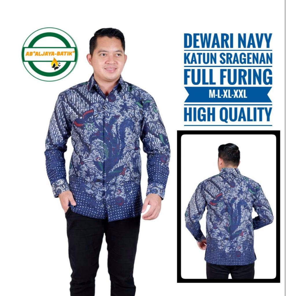 DEWARI NAVY Kemeja Batik Pria Lengan Panjang Katun Halus Lapis Furing | Kemeja Batik Solo 214