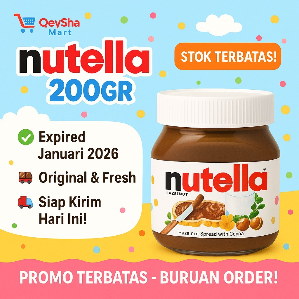 

Nutella 200gr Selai Coklat Hazelnut Original – Expired 1 JANUARI 2026 – Best Seller HALAL PROMO