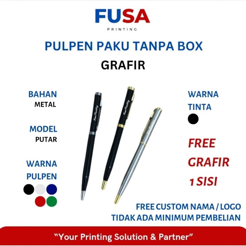 

FUSA Printing Pulpen Custom Paku Free Grafir Nama Logo Promosi Souvenir Ballpoint Metal