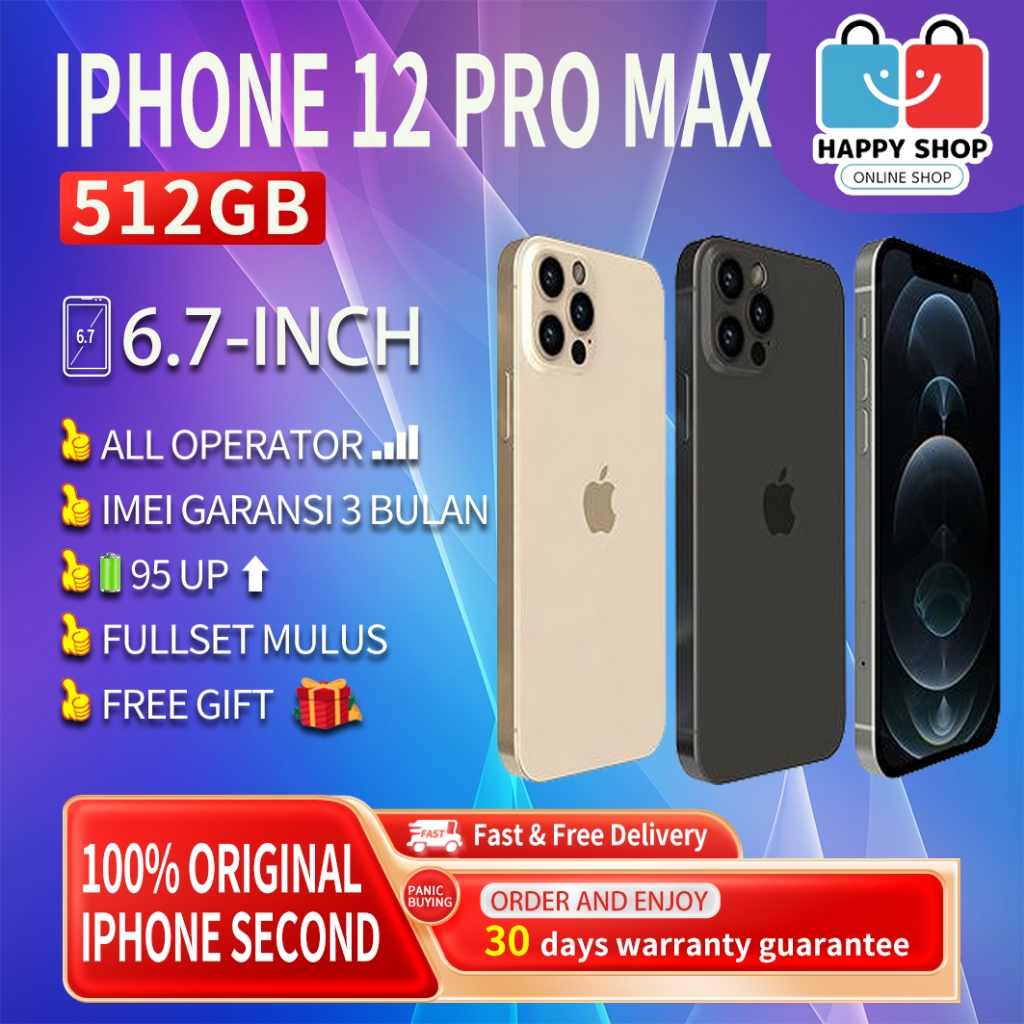 iPhone 12Pro Max 512GB Second Original100% 5G 6.7”OLED-Ori Fullset Mulus Normal Like New Smartphone
