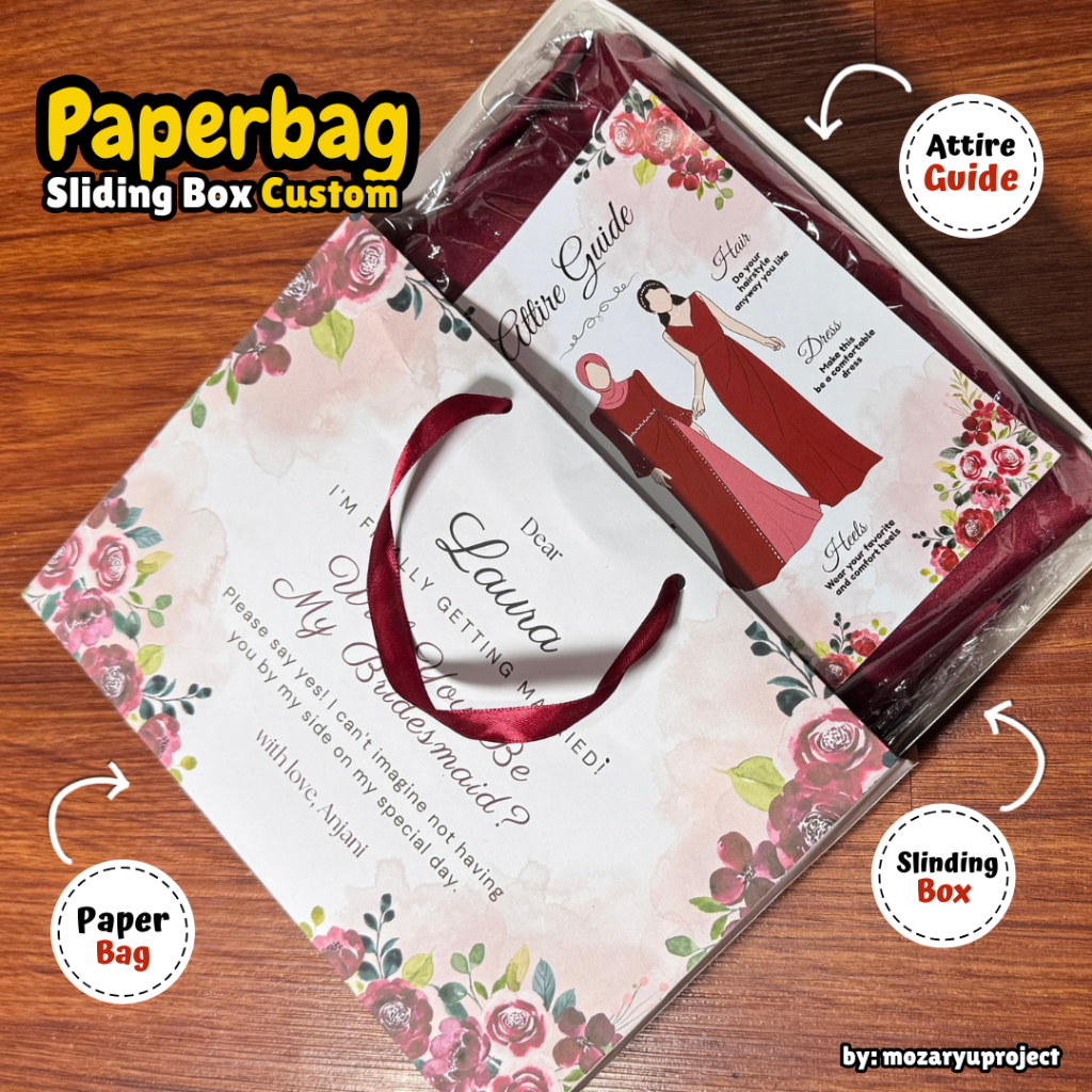 

Paperbag Sliding Box Bridesmaid Custom Ukuran P28 L6 T20 Kain 2-3 Meter, Seragam Bridesmaid