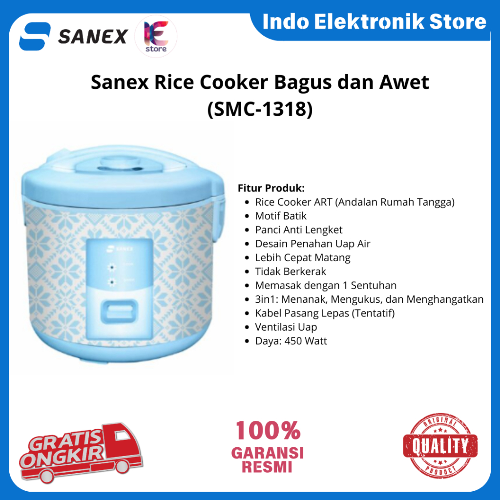 Sanex Rice Cooker Bagus dan Awet (SMC-1318) - Garansi Resmi - Original Produk