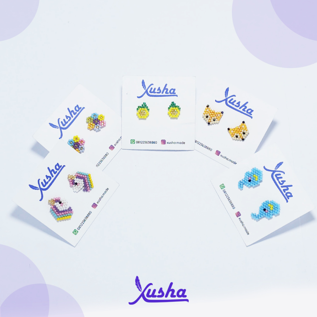 Xusha Anting Kecil - Anting Lucu Motif Bunga & Binatang, Handmade dengan Miyuki Beads Delica, Akseso