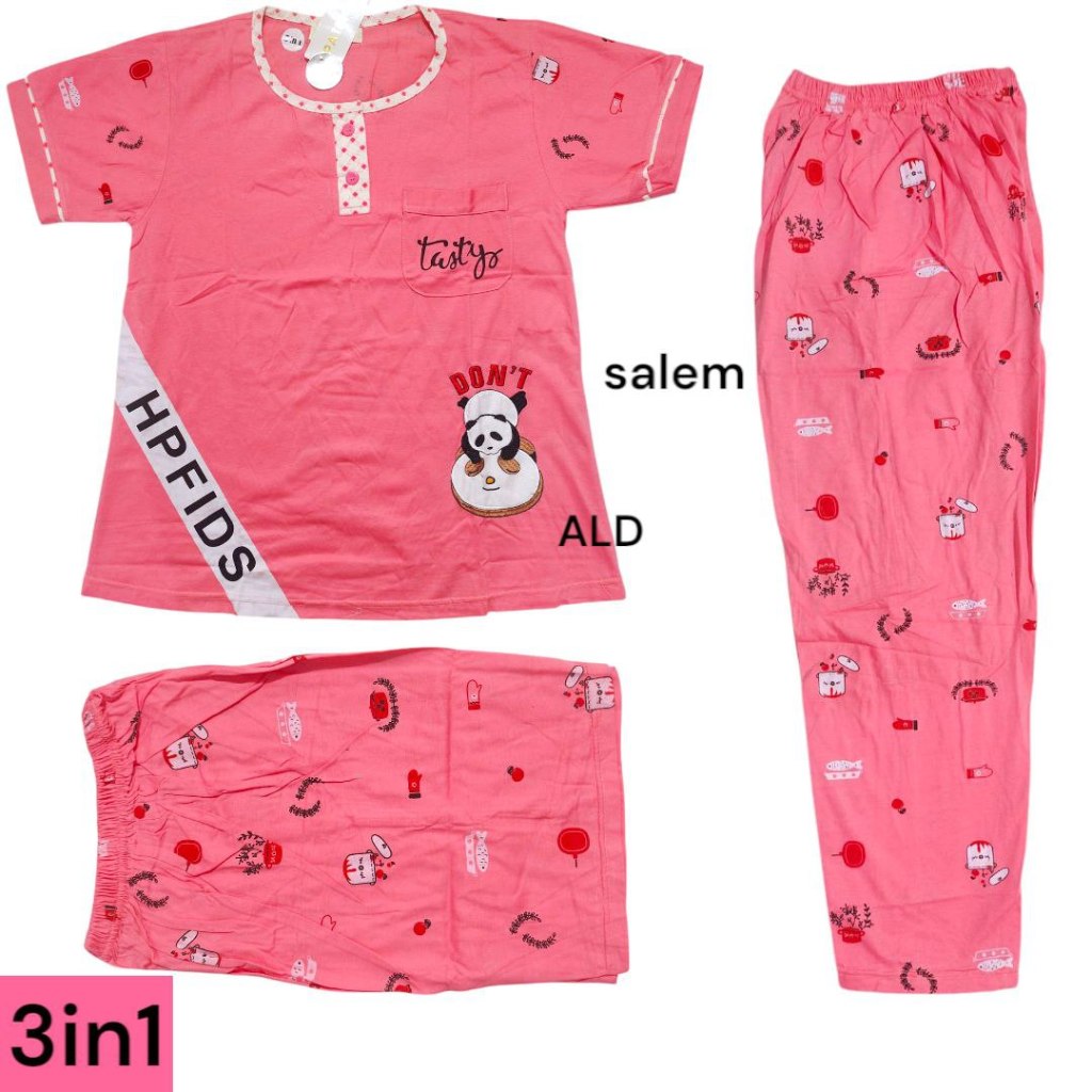 TS02-Babydoll 3in1 Tessa Patricia Premium 2 Celana Pendek Panjang Baju Tidur Baby