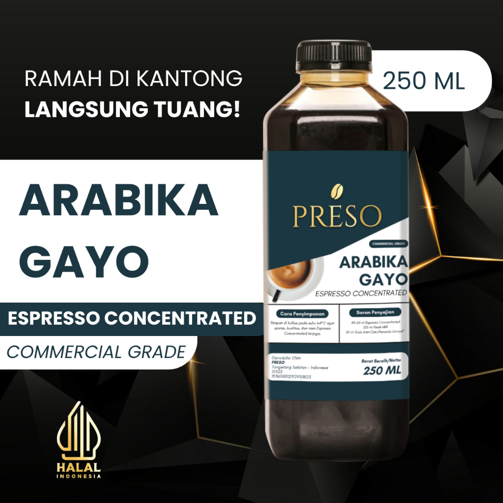 PRESO Espresso Cair Kopi Concentrated Commercial Grade 100% Pure Espresso Coffee 250 ML
