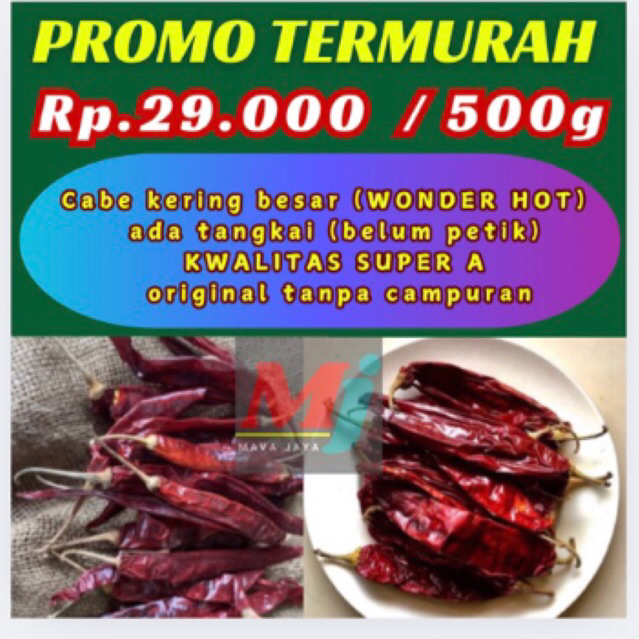 

cabe besar(wonderhot)500g/TANGKAI cabai kering besar wonderhot kwalitas super