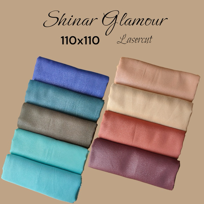 Segiempat Shinar Glamour Premium Lasercut 110x110 (FREE POUCH / Hijab Glamour / Kerudung Shinar Glam