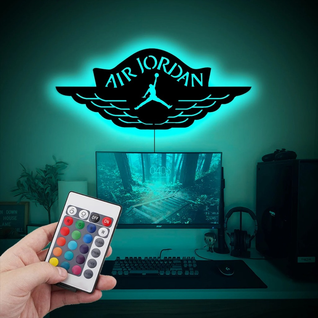 HIASAN DINDING LAMPU RGB MOTIF Michael Jordan PAJANGAN DINDING MENYALA CAHAYA RGB LAMPU HIAS RUANG G