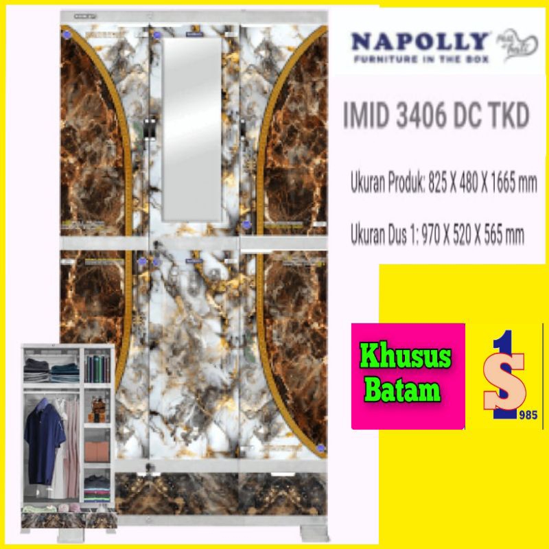 LEMARI PAKAIAN PLASTIK 3PINTU NAPOLLY/LEMARI BAJU/LEMARI PLASTIK (BATAM)