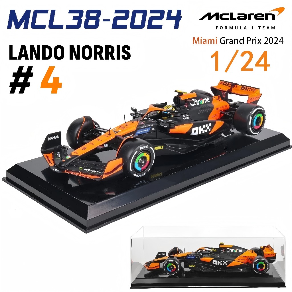 Bburago 1:24 F1 McLaren 2024 Miami GP MCL38 #4 Lando Norris #81 Oscar Piastri Championship Team SF23