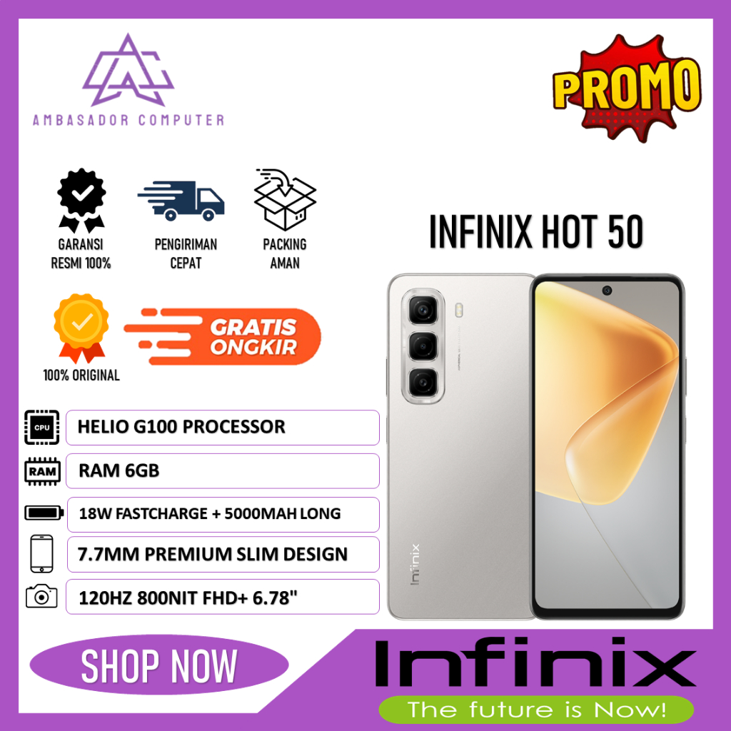 handphone murah Infinix hot 50 ram 6gb storage 256gb layar 6.78" 120hz 800nit fhd+