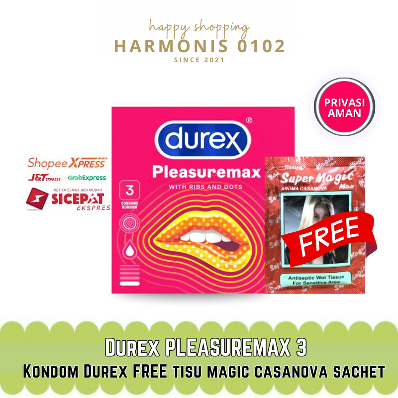 Kondom Durex Pleasuremax isi 3 pcs free Tisu Super Magic Mejik Casanova 1 sachet