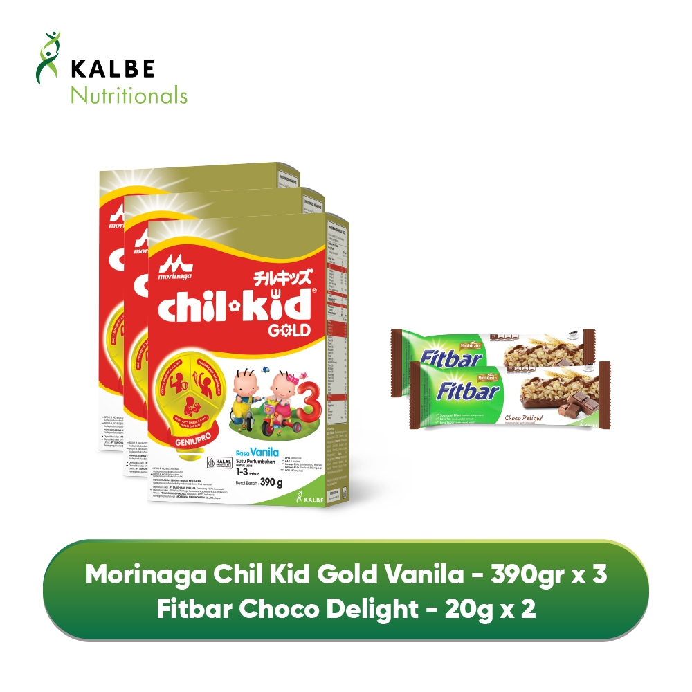 

Paket Morinaga Chil Kid Gold Vanila 390gr - Isi 3 dan 2 Fitbar Choco 20G