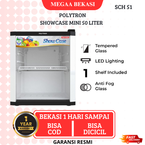 POLYTRON KULKAS SHOWCASE MINI 50 LITER SCH 51 SCH51 GARANSI RESMI
