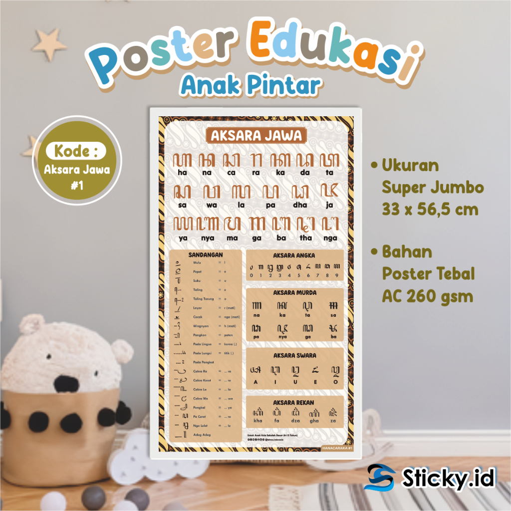 

POSTER BELAJAR EDUKASI ANAK - POSTER GAMBAR BERWARNA TEMA AKSARA JAWA 01 READY STOCK