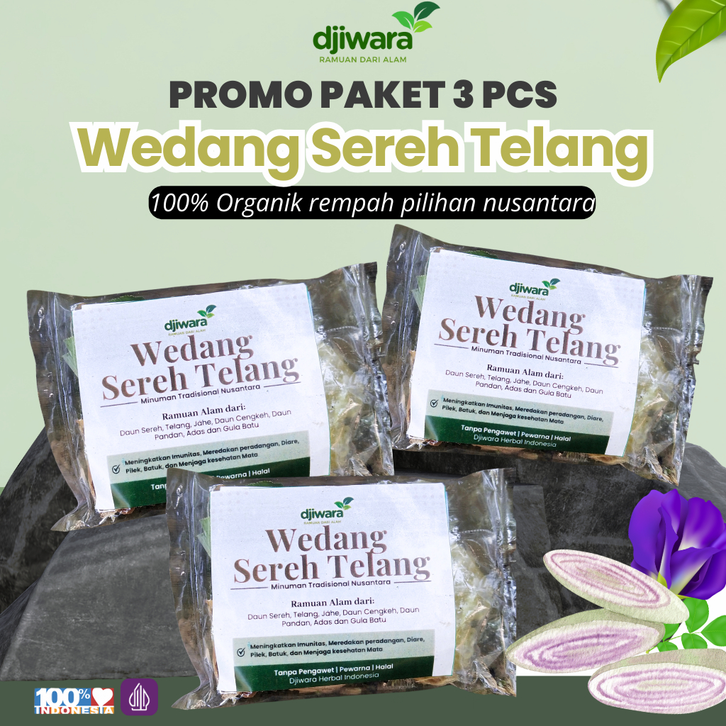 

Djiwara Wedang Sereh Telang | Minuman herbal tradisional imun + Gula Batu | Alami tanpa pengawet