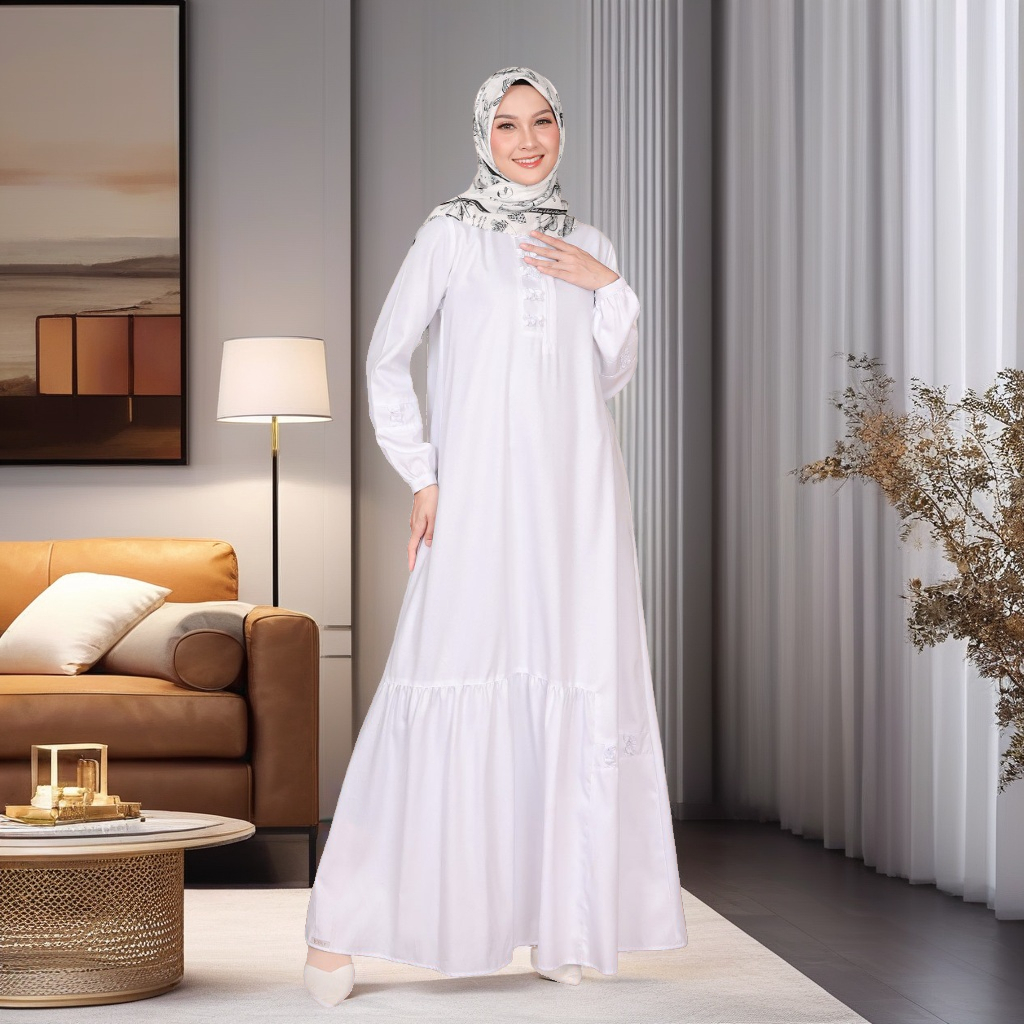 GAMIS HAJI UMROH WANITA SEPLY SHABIRA 13 WHITE / BAJU GAMIS WANITA UNTUK UMROH DAN HAJI