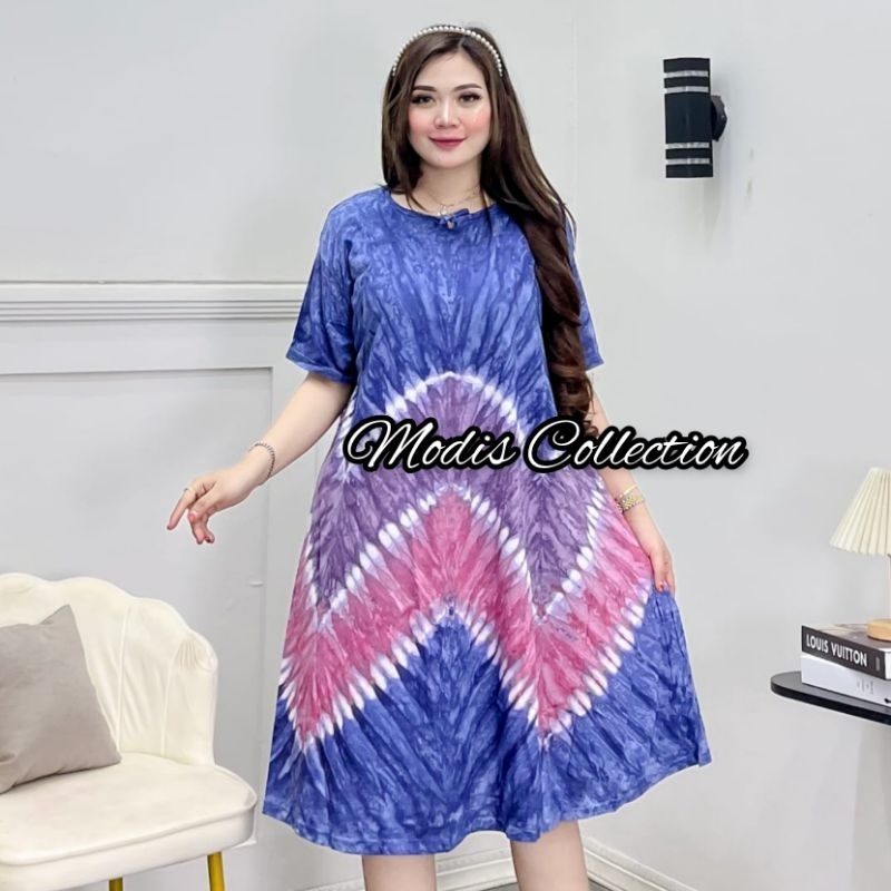 Daster Kaos Payung Jumbo Motif Terbaru Dada Tali Depan Tidak Busui Kerah Leher Bulat U Neck Model Le