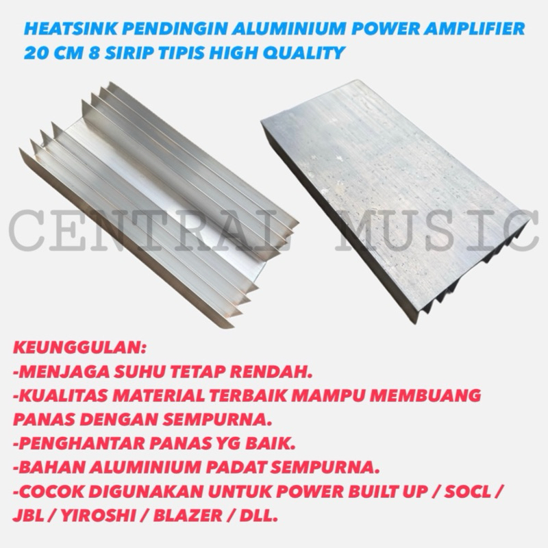 HEATSINK PENDINGIN ALUMINIUM POWER AMPLIFIER 20 CM 8 SIRIP TIPIS HIGH QUALITY