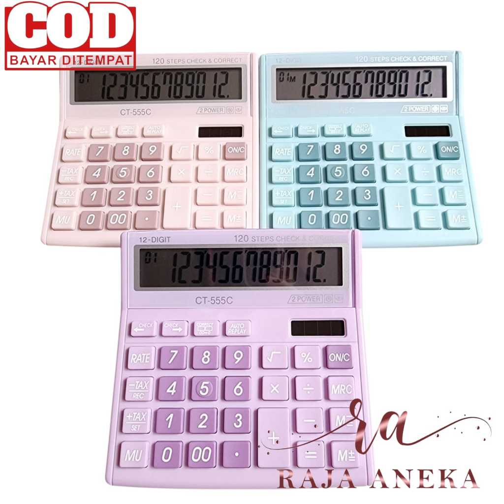 

KALKULATOR FANCY WARNA WARNI CALCULATOR 555N 555 N 555 C 555 COLOUR SERIES 12 DIGIT CHECK ULANG CHECK CORRECT BISA HITUNG ULANG