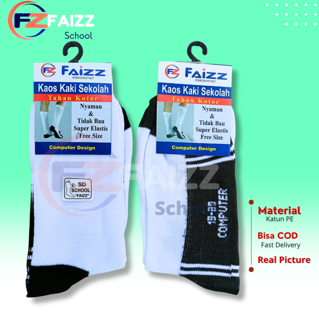 Kaos kaki faizz hitam putih tebal TK SD SMP SMA/ kaos kaki anak sekolah/kaos kaki hitam putih/kaos k