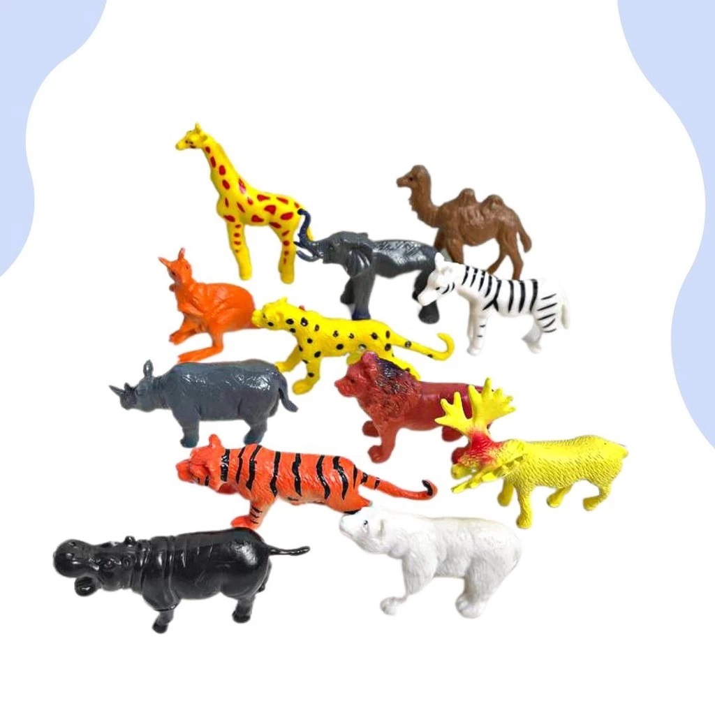 CBD MAINAN HEWAN KARET SET ISI 12 PCS  WILD ANIMALS / Mainan Hewan Karet / hewan miniatur zoo ternak