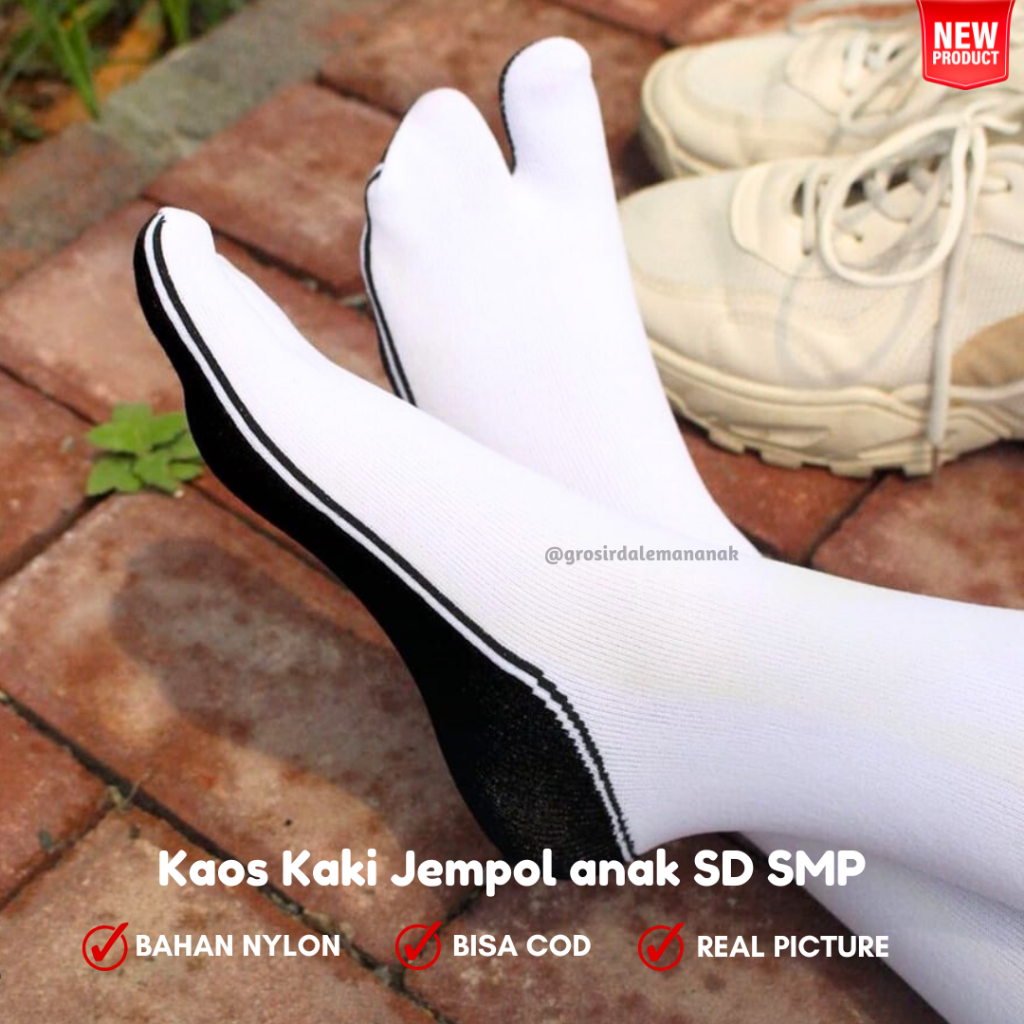 3 pasang kaos kaki jempol anak sekolah SD SMP SMA/ kaos kaki jempol sekolah tapak hitam/kaos kaki je