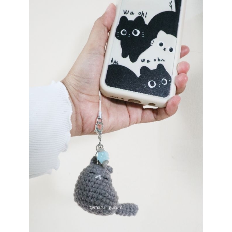 Sleepy Cat Phone Charm | Cat Amigurumi Crochet Keyring