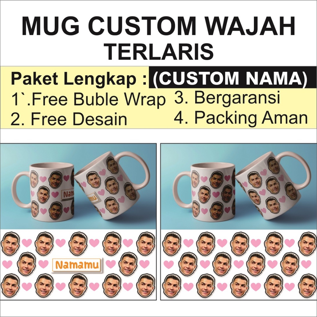 Mug Custom Wajah Muka Aesthetic / Mug Ulang Tahun / Mug Souvenir / Mug Custom Foto Wajah Lucu / Mug 