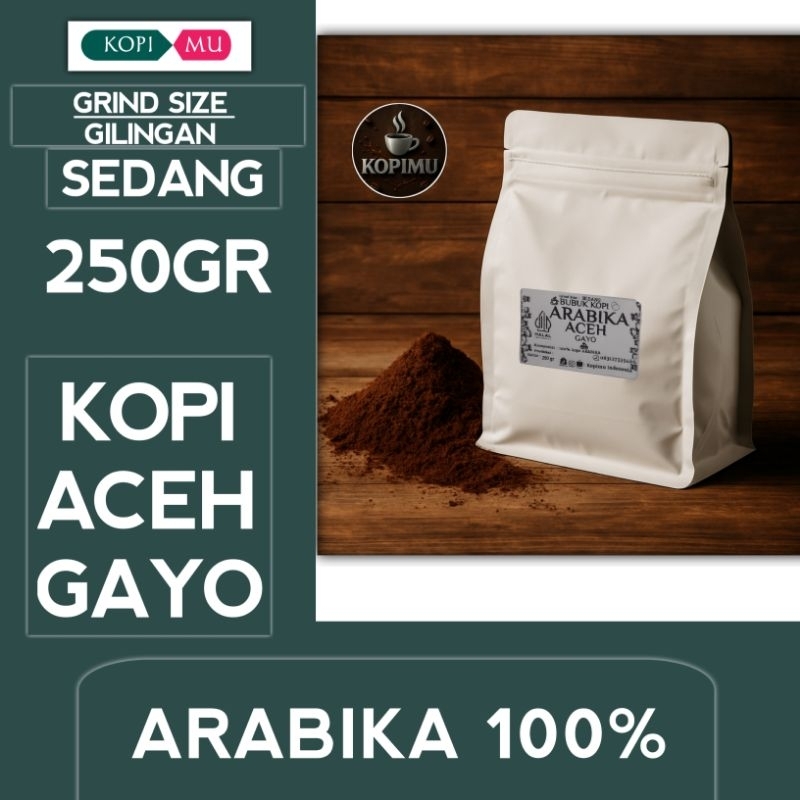 

BUBUK KOPI ARABIKA GAYO ACEH 250 GRAM 100%ASLI (SEMI WASH PROSES). BUBUK SEDANG
