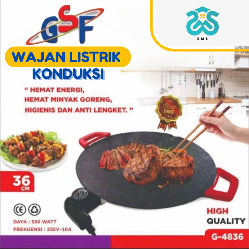 SMS.ID - Wajan Listrik Konduksi GSF Wajan Grill Pan BBQ Anti Lengket Pemanggang Multifungsi