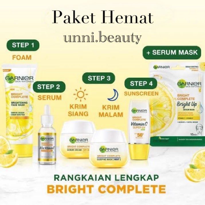 PAKET HEMAT GARNIER BRIGHT COMPLETE ISI 6 PCS | Untuk Mencerahkan Kulit dan Menyamarkan Flek Hitam K