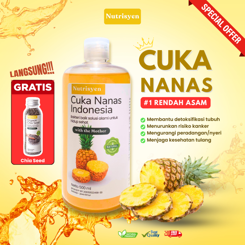 

Nutrisyen - CUKA NANAS ORIGINAL ORGANIK MURNI TANPA CAMPURAN, WITH MOTHER, PINEAPPLE CIDER VINEGAR UNTUK KESEHATAN, BANTU ATASI DIABETES KONTROL GULA DARAH