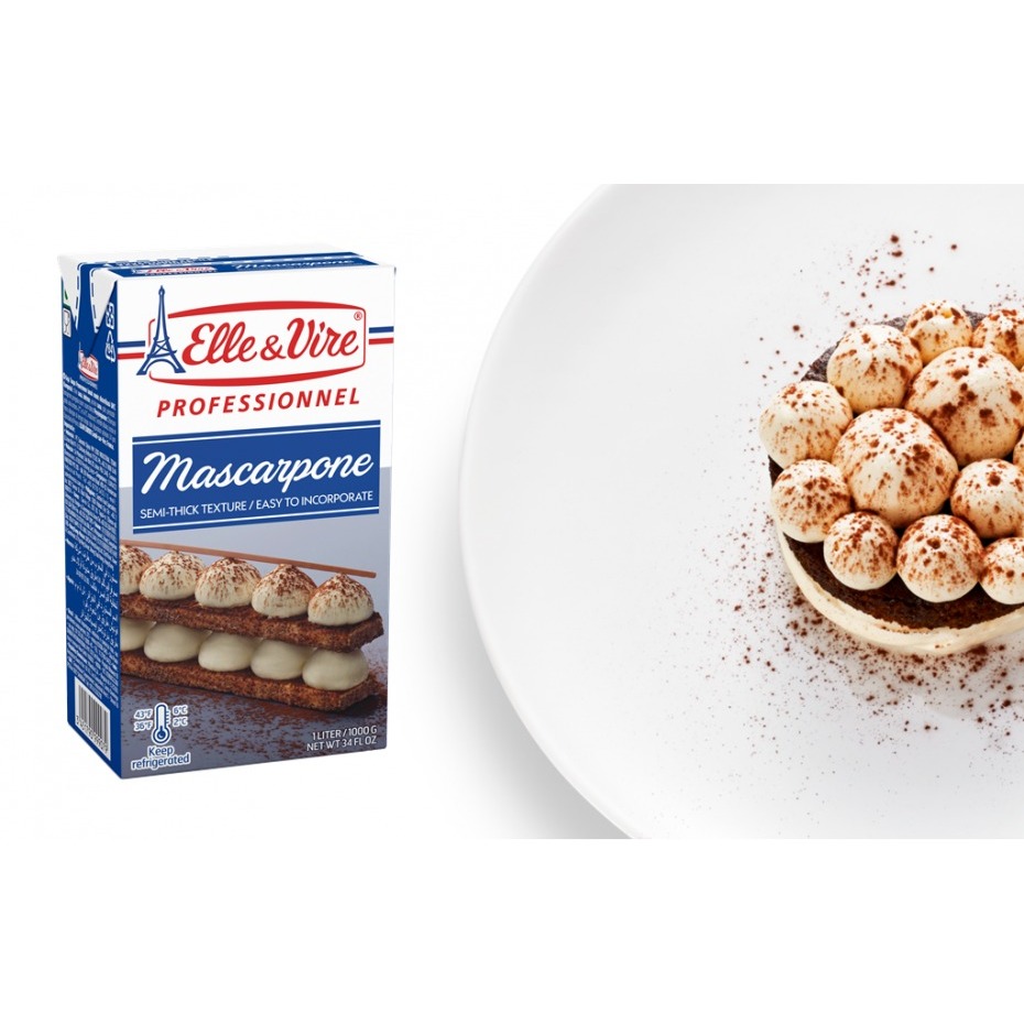 

ELLE & VIRE MASCARPONE CREAM 40% - 1 LTR, CREAM KENTAL CAMPURAN TIRAMISU CAKE DLL