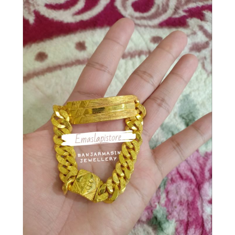 Gelang Plat Pasir Layar Kotak-Kotak Lapis Emas 999 Banjar