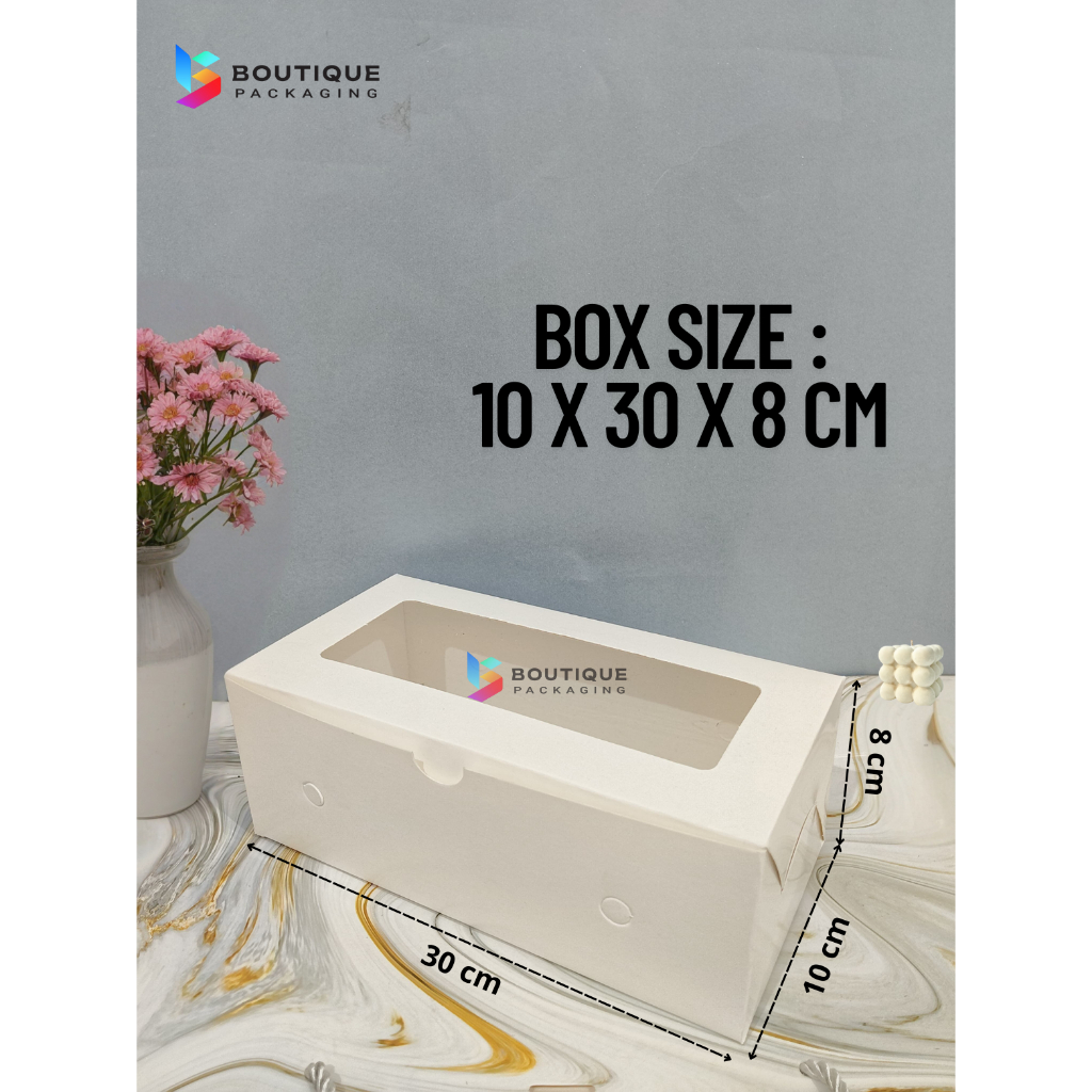 

Fuji Box Dus kotak Kue Ivory 30 cm x 10 cm x 8 cm Putih Ivory Premium Jendela ( 10 pcs )