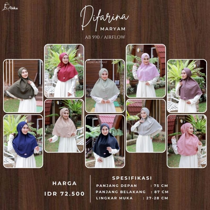 Hijab Difarina Maryam bahan Airflow by Abika | Gallery Aminah New