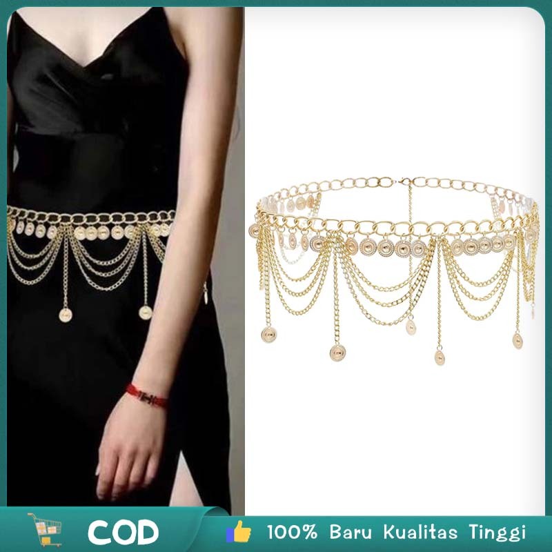 Ikat gang Tali Rantai Layers Belt Belly Dance Rumbai Waist Korea Etnis Wanita Fashion Rantai Belt