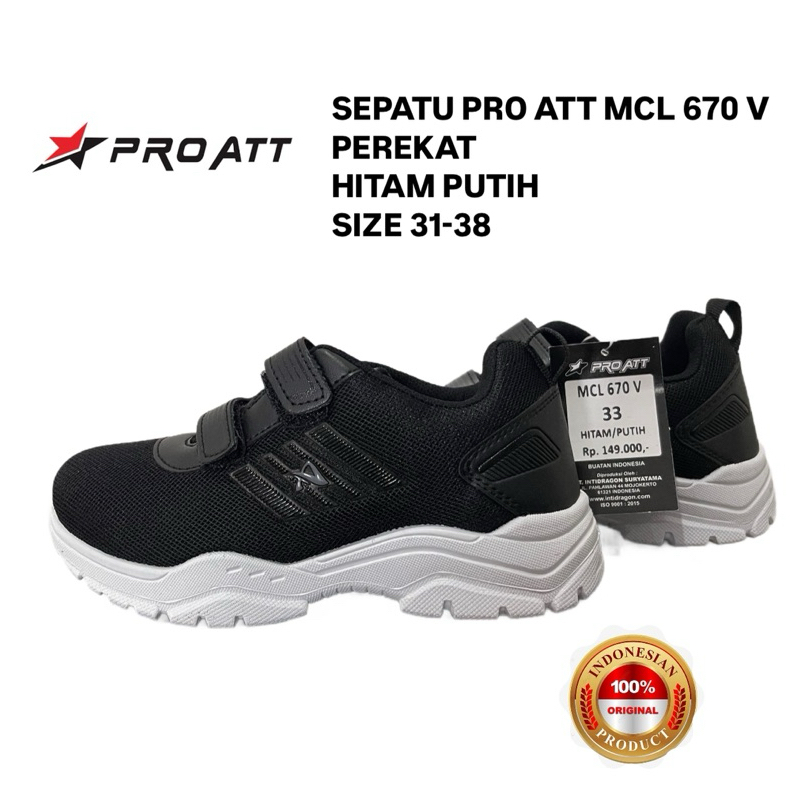 SEPATU SEKOLAH PRO ATT MCL 670 V | Perekat | Hitam Putih ORIGINAL