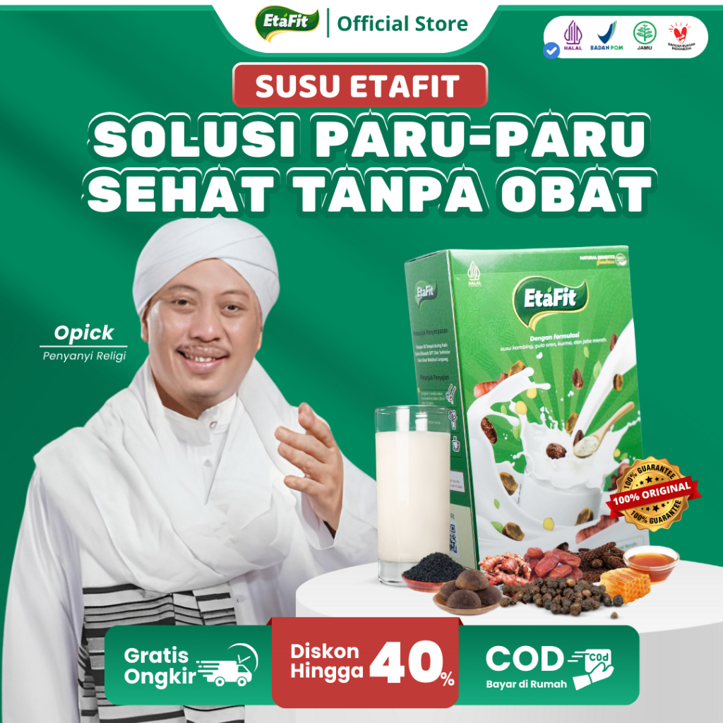 

ETAFIT - Solusi Paru Paru dan Nafas Sehat - Susu Kambing Etawa Asli 100% Murni Original - 1 BOX