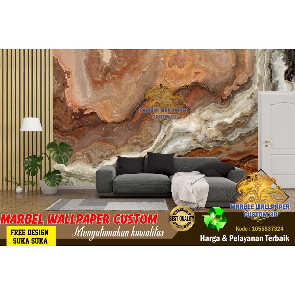 Wallpaper Custom 3D Tema Marmer | Wallpaper Dining Room Marmer | Wallpaper Ruang Makan Marmer | Wall