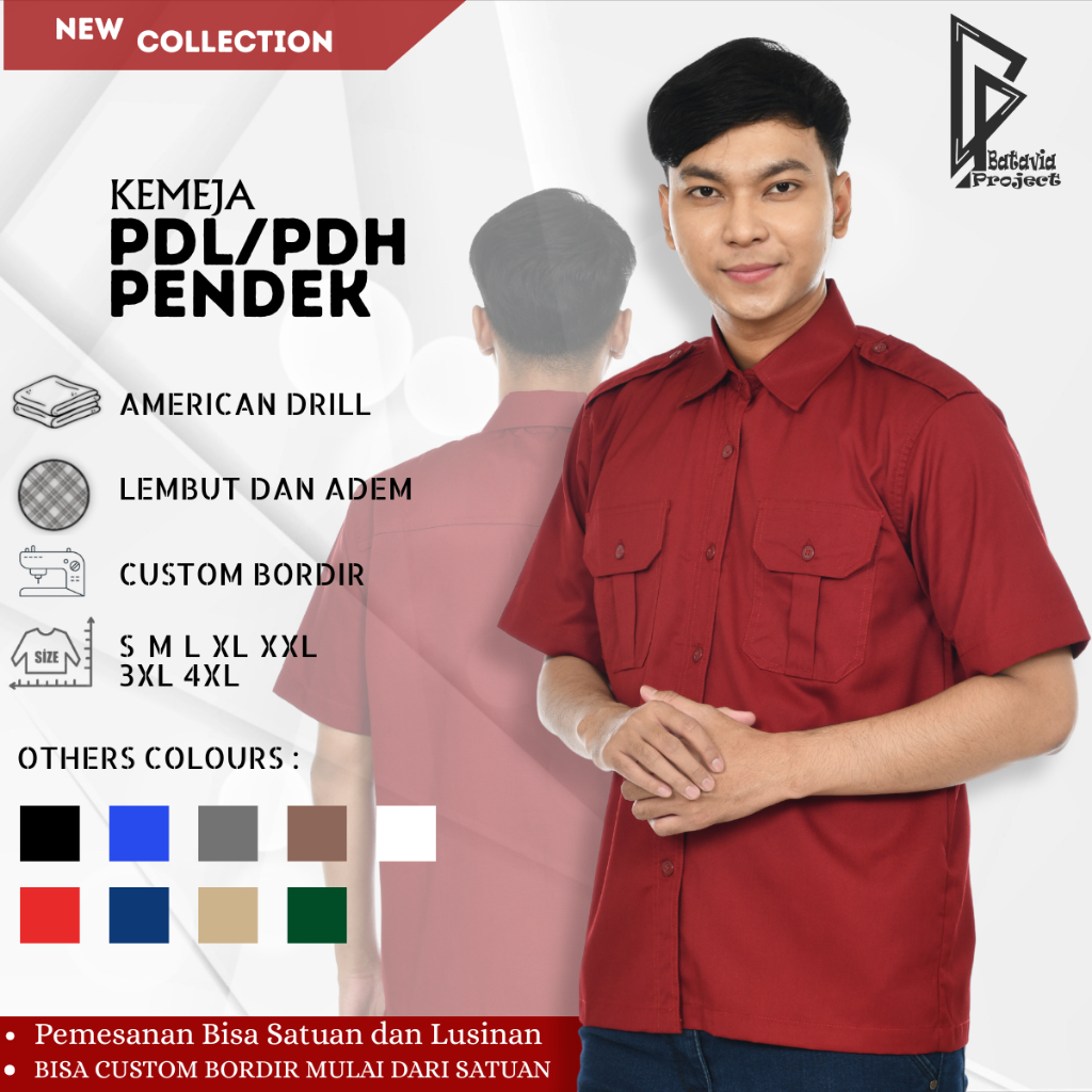 Kemeja PDL PDH Lengan Pendek - Seragam Kantor Pria Wanita Premium Model Baju Tactical Basic Pakaian 