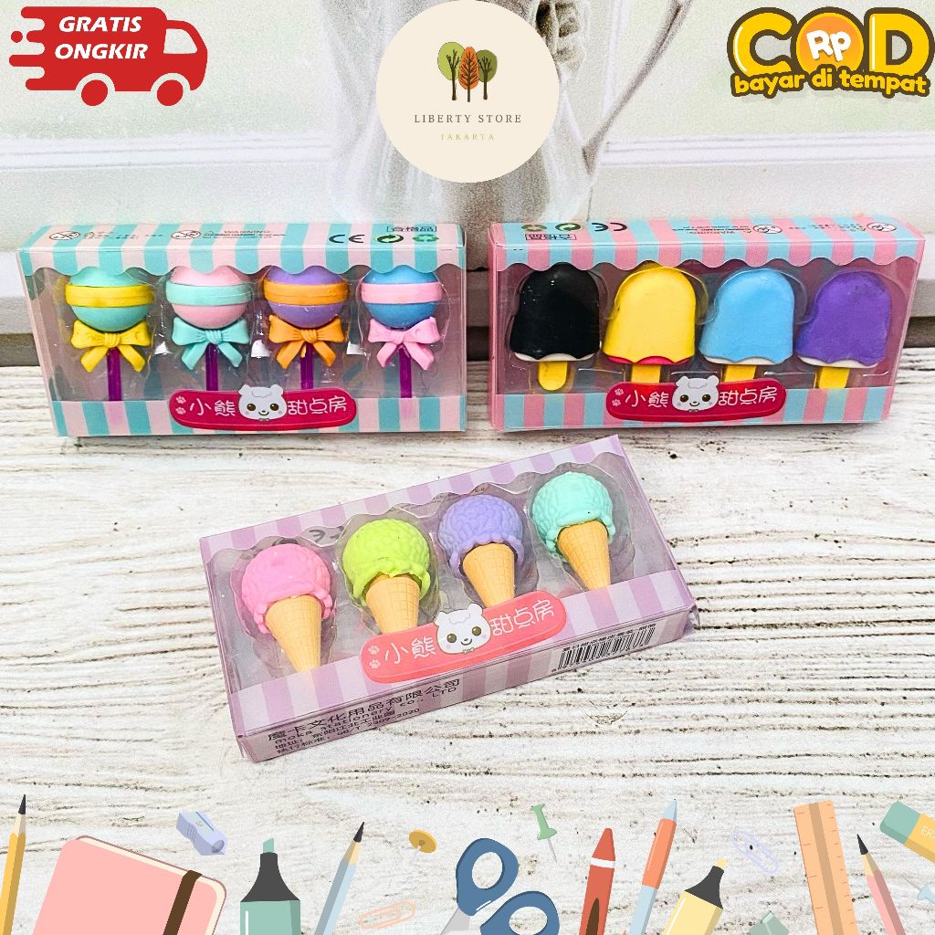 

Penghapus Miniatur Ice Cream 1 Set Isi 4 Pcs Alat Tulis Stationery Penghapus Ice Cream Lollipop