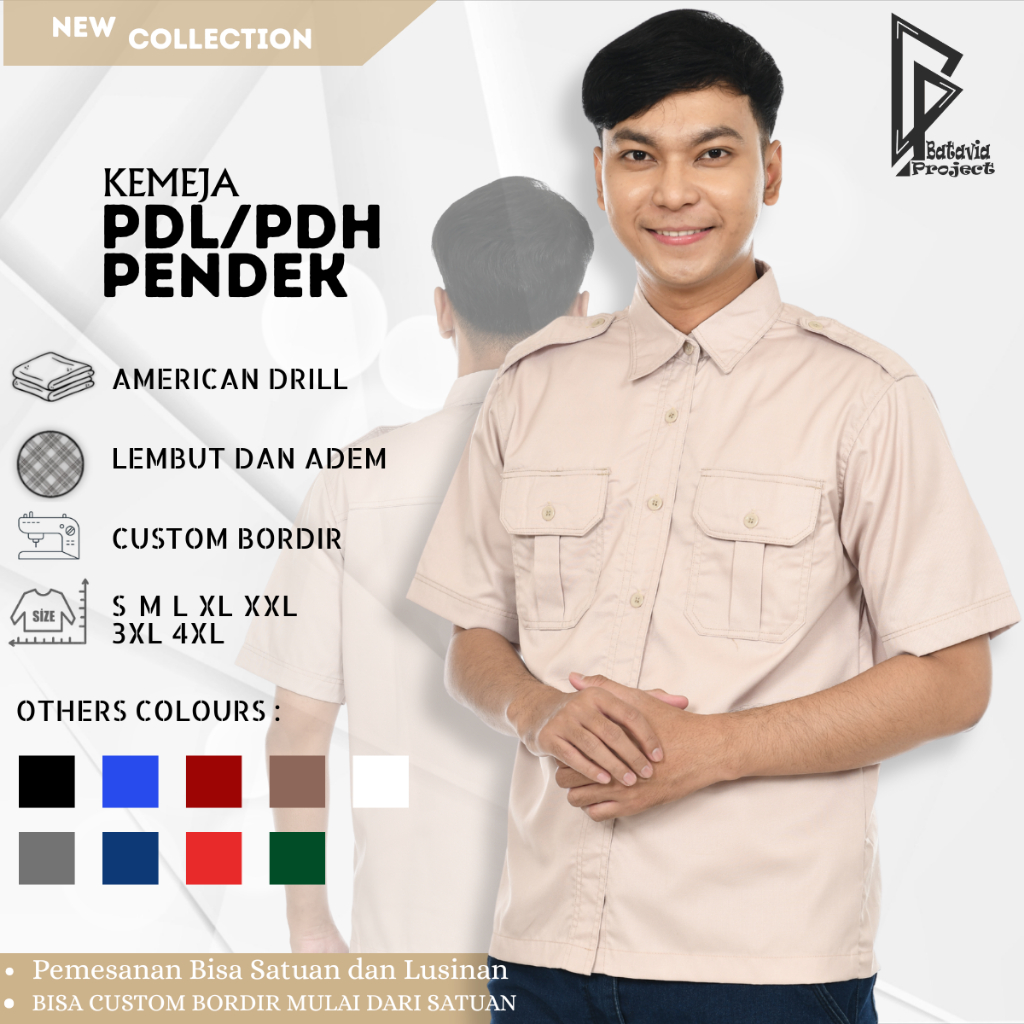 Kemeja PDL PDH Lengan Pendek - Seragam Kantor Pria Wanita Premium Model Baju Tactical Basic Pakaian 