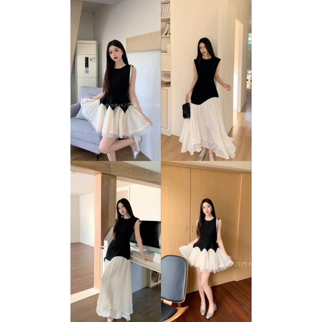 Black Tutu Dress | DC27-28 - Dress Pesta Wanita Panjang Tanpa Lengan Tutu Warna Hitam